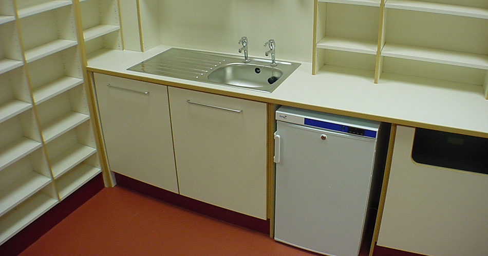 Sink, Taps and Pharmacy Fridge